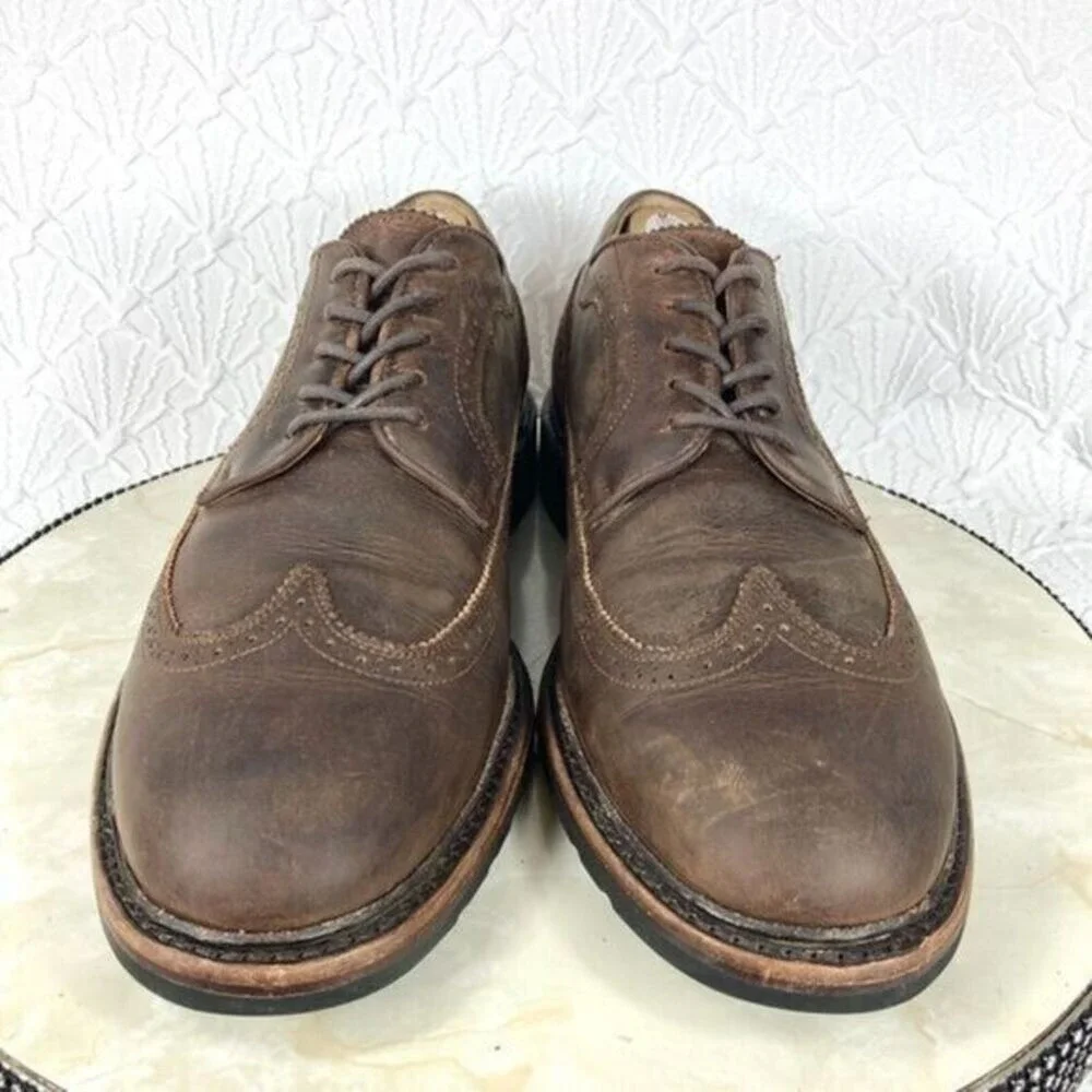 Frye James Wingtip Oxford Shoes Sz 12 Brown Full Grain Distressed Leather Preppy
